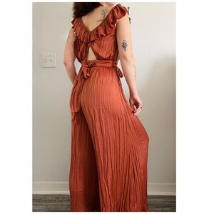 Zara Burnt Orange Wide Leg Jumpsuit